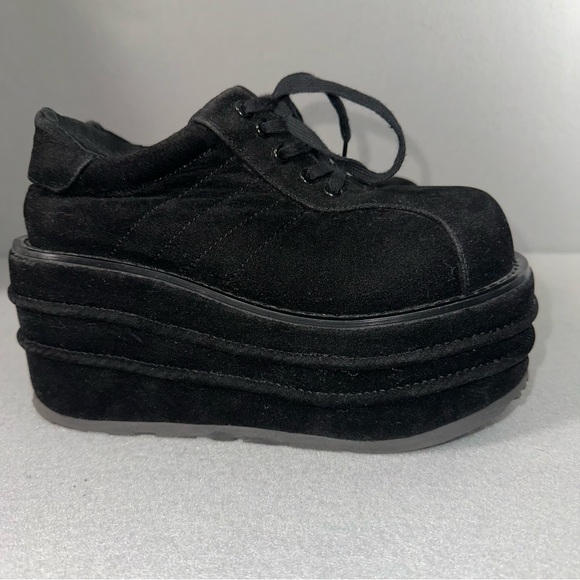 Demonia Platform Sneakers Tempo-08 Vegan Suede Goth Punk Rave Black 6-6.5 -READ - Picture 3 of 14